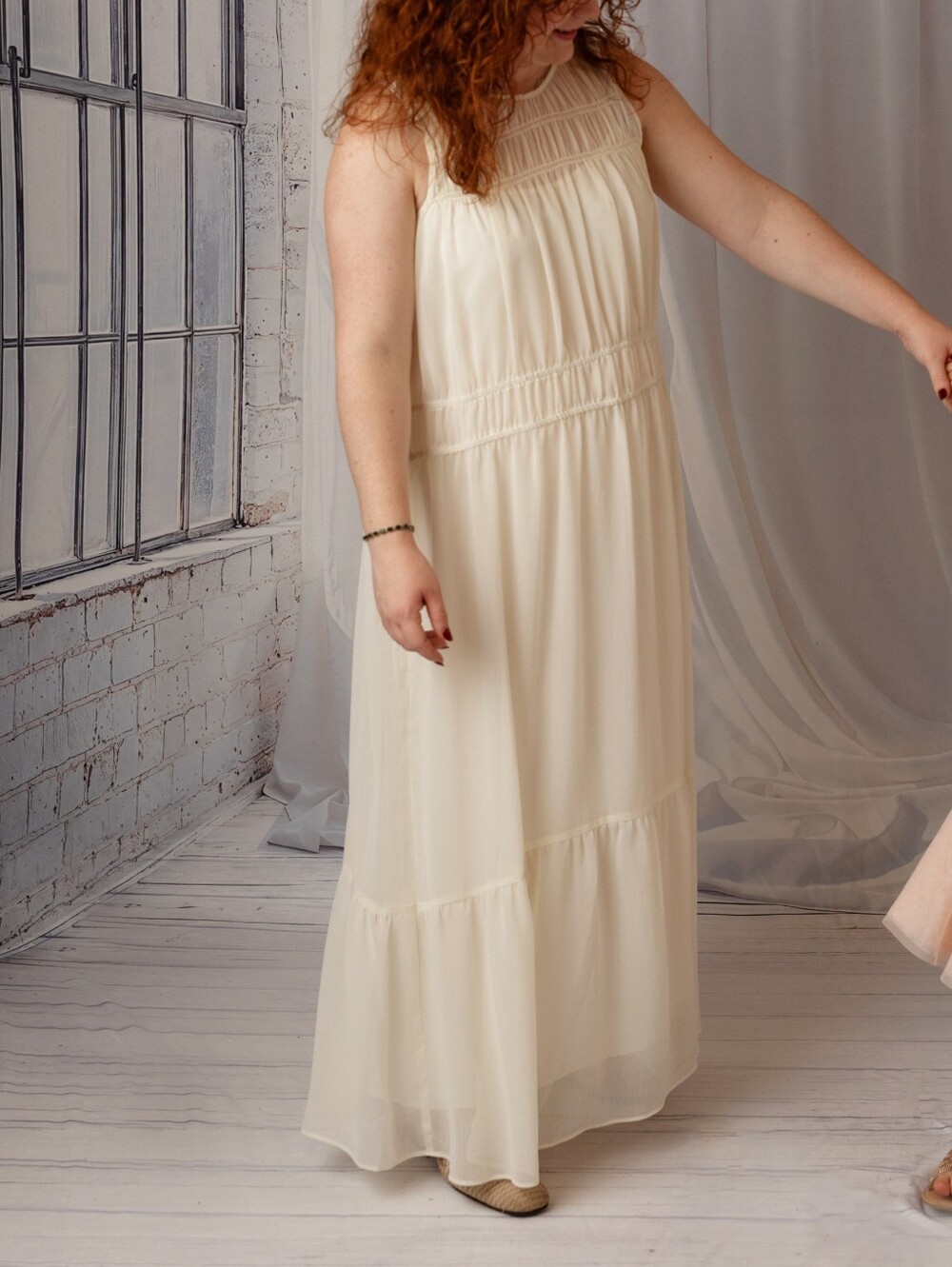 Women's Cream Chiffon Maxi Dress